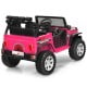 Rear view of the pink 12V kids electric ride-on truck showcasing its durable design and spacious seat for comfortable.