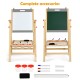 Kids art easel with double-sided chalkboard and whiteboard, featuring adjustable height and storage for art supplies.