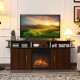 Walnut 63-inch TV entertainment console with 2 cabinets and removable shelf for electric fireplace, perfect for living.