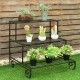 Three-tier outdoor metal garden planter holder shelf in black, featuring a step design for an appealing plant display.