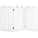 White wooden freestanding pet gate with paw print accents, 36 inches high, designed for flexible placement and easy.