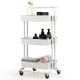 3-tier white utility cart with casters, featuring ABS baskets for versatile storage in kitchens, bathrooms, or living.