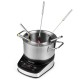 Electric fondue pot set with a 3 L stainless steel pot, 1200W power, and 6 color-coded forks for easy serving.