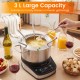 Stainless steel 3 L electric fondue pot with 6 color-coded forks, perfect for family dinners and gatherings.
