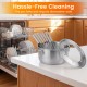 Stainless steel 1200W electric fondue pot set with 6 color-coded forks, featuring dishwasher-safe parts for easy cleaning.