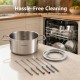 Stainless steel 1200W electric fondue pot set with 6 color-coded forks and dishwasher-safe components for easy cleaning.