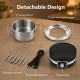 Detachable 1200W electric fondue pot set includes a stainless steel pot, 6 color-coded forks, and a heating base.
