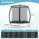 12FT outdoor trampoline with safety enclosure net, black, featuring curved leg tubes for stability and anti-collision.