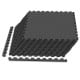 Black 12-piece puzzle exercise floor mats made of EVA foam, ideal for home workouts and easy to clean.