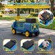 Kids ride-on train in blue with adjustable seat, hidden storage, and bright headlight for outdoor fun.