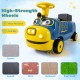 Kids ride-on train in blue with high-strength, wear-resistant wheels for stable driving on various surfaces.