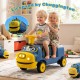 Two kids riding the 12V Chuggington-themed train with adjustable seat and music features, perfect for ages 3-6.