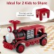 Red 12V 2-seater ride-on toy train with removable chair, ideal for kids aged 3-8, featuring sound and light buttons.