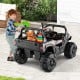 Battery-powered electric vehicle in black for kids, featuring remote control, storage compartment, and adjustable seat.