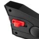 Close-up of the black control panel with red buttons for the 12V battery-powered electric vehicle for kids.