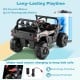 12V battery powered electric vehicle in black with remote control, featuring 2 motors and secure under-seat charging.