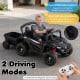 12V battery powered ride-on tractor in dark gray with parent remote control and detachable trailer for kids' adventures.