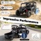 12V battery powered ride-on tractor in dark gray with parent remote control, dual motors, and detachable trailer for.