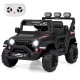 Electric kids ride-on truck in black with remote control, LED lights, and adjustable seat belt for safe outdoor fun.