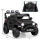 12V electric kids ride-on truck in black with remote control, featuring LED lights and adjustable seat for safe driving.