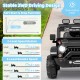 12V electric kids ride-on truck in black, featuring remote control, soft start, and 2-level speed for safe outdoor fun.
