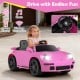 Pink 12V electric ride-on car with remote control, music, and LED lights for kids aged 3 and up, featuring a stylish.