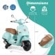 Kids electric motorcycle licensed VESPA in green with training wheels, designed for ages 3-6, featuring music and LED.