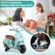Kids electric motorcycle in green with training wheels, music features, and realistic design for safe outdoor fun.