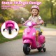 Pink 12V kids electric motorcycle showcasing removable training wheels and bright LED headlights for added safety.