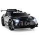 Black 12V kids ride-on car Mercedes-AMG GT3 with LED lights, adjustable speed, and parent remote control for safe.