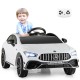 Kids ride-on car Mercedes-Benz AMG CLA 45 in white with remote control, LED lights, and adjustable safety belt for fun.