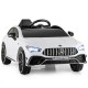 12V kids ride-on car Mercedes-Benz AMG CLA 45 in white, featuring LED lights, remote control, and adjustable safety.