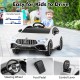 12V kids ride-on car in white, featuring steering wheel, foot pedal, and remote control for safe driving fun.
