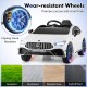 12V kids ride-on car in white with wear-resistant wheels and remote control, perfect for smooth rides on various.