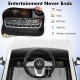Dashboard controls of the 12V Kids Ride on Car Mercedes-Benz AMG CLA 45 with music, MP3, and USB ports for.