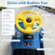 Bright yellow steering wheel of the 12V kids ride-on train with MP3 player, battery display, and high/low speed switch.