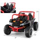 12V kids ride-on truck UTV with parental remote, black, featuring LED headlights and safety belt for ages 3+.
