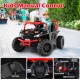 Kids manual control black 12V ride-on truck with LED headlights, safety belt, and off-road tires for ages 3+.