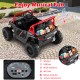 12V kids ride-on truck in black with parental remote, LED headlights, and storage for toys, perfect for outdoor fun.