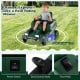 Kids' 12V ride-on lawn mower in green with dual control sticks, LED lights, and removable anti-tipping wheels for safe.