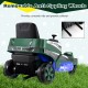 Ride-on lawn mower for kids in green with LED lights and removable anti-tipping wheels for safe, fun playtime.