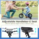 Kids bike with adjustable seat and handlebars, removable training wheels, designed for ages 3-8, in navy color.
