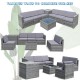 8-piece gray wicker sofa rattan dining set with storage table, showcasing various configurations for indoor and outdoor.