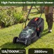Electric lawn mower with 13.5-inch cutting width, 1500W motor, and foldable handle for easy storage and grass.