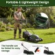 Adjustable electric corded lawn mower with a 13.5-inch cutting width and foldable handle for easy storage.