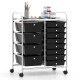 12-drawer utility rolling cart in black with removable drawers and lockable design, ideal for organized storage.