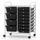 12-drawer utility rolling cart in black with removable drawers and lockable casters for versatile storage solutions.