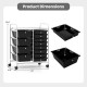 Dimensions of the 12-drawer utility rolling cart with removable black drawers and smooth wheels for easy mobility.