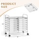Rolling storage cart with 12 transparent drawers, metal frame, and wheels for easy movement, ideal for home and office.