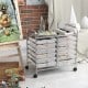 Top view of a 12-drawer rolling storage cart with a spacious surface for art supplies, featuring metal frame and.